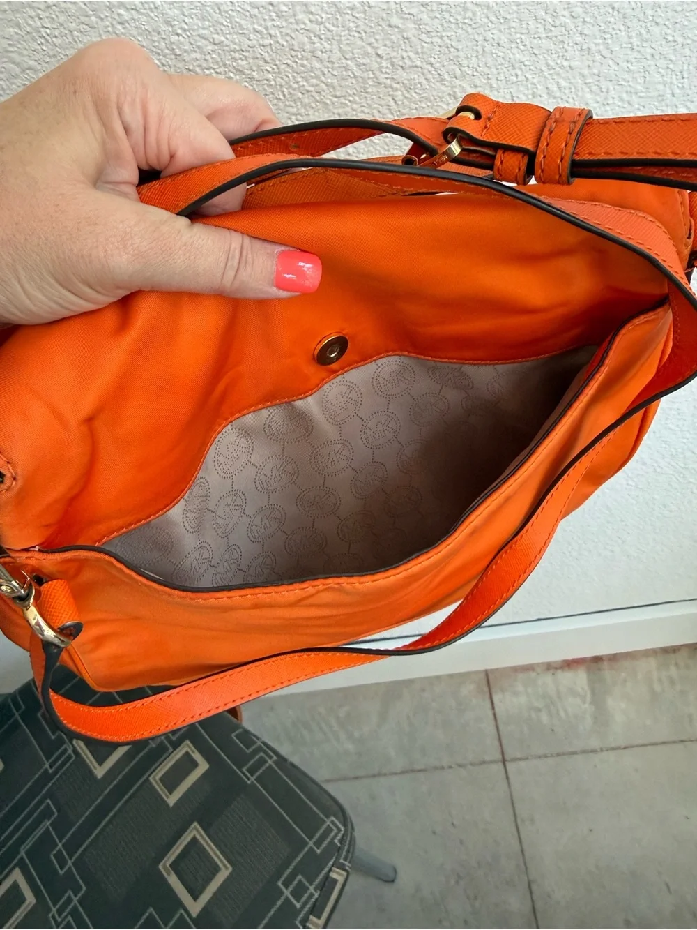Michael Kors Bright Orange Shoulder Bag with Gold Hardware